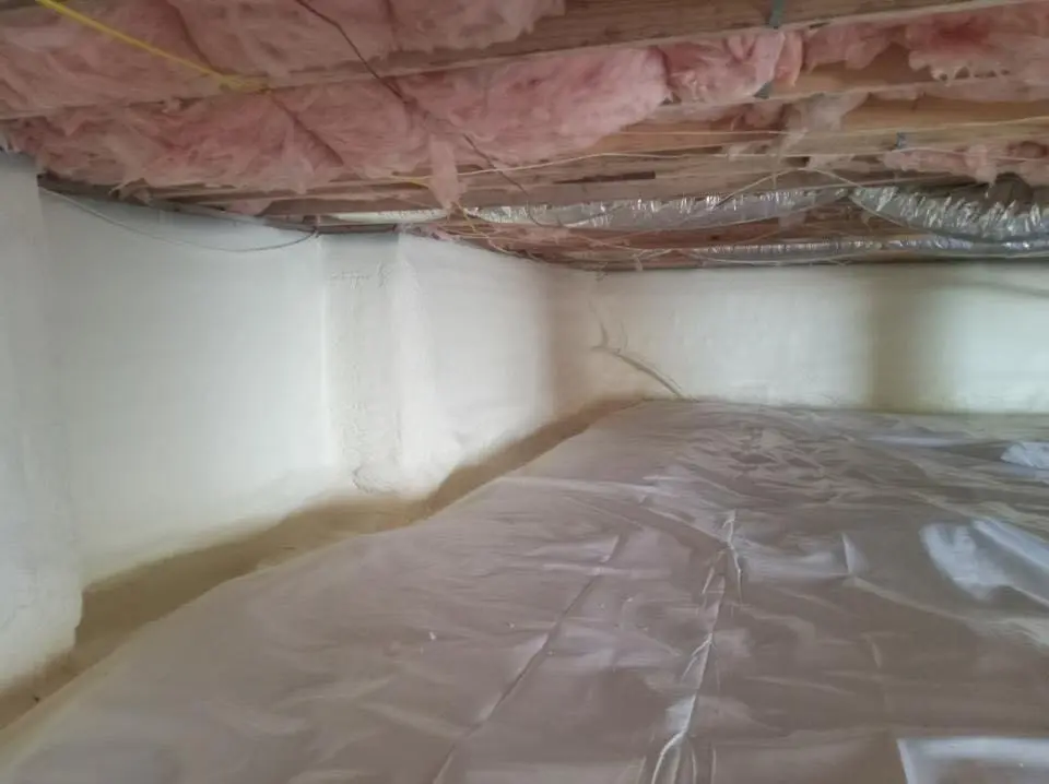 Crawl space encapsulation with closed-cell spray foam for Roof Waterproofing in Hingham